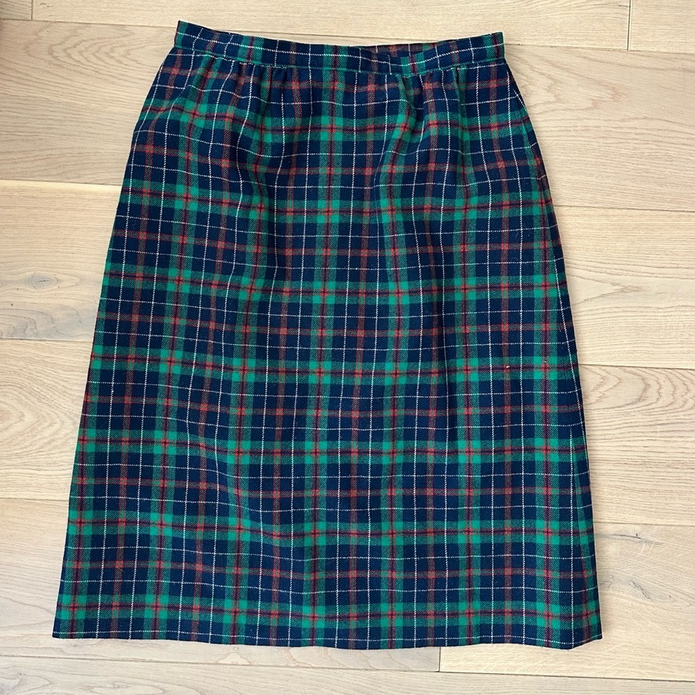 vintage pendelton tartan plaid wool midi-skirt
